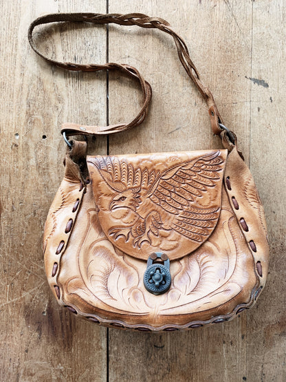 Vintage Tool Leather Eagle with Roses Purse