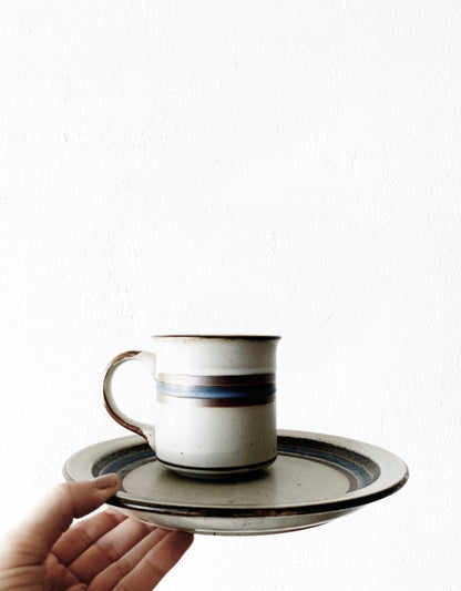 Vintage Otigiri Horizon Stoneware Mug and Saucer Set Japan