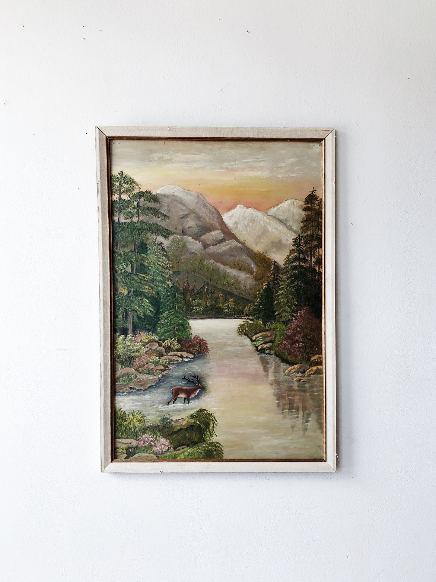 Vintage Mountain Landscape Oil Painting