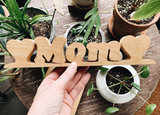 MoM Vintage Carved Wood Sign