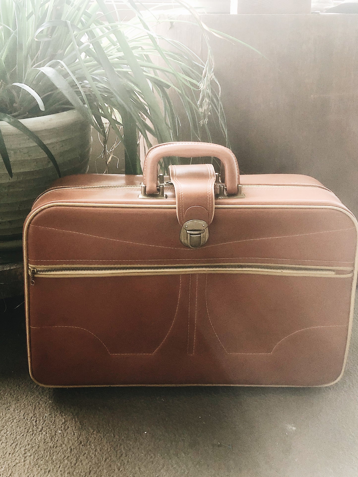 Vintage Orange Suitcase with Key