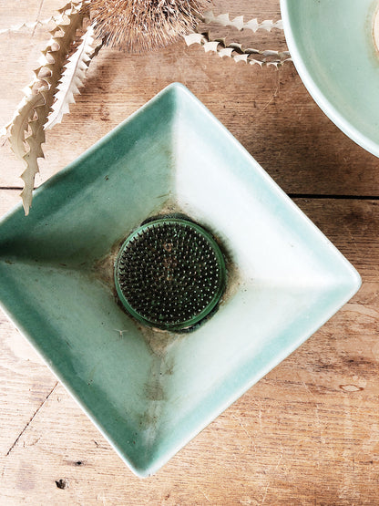 Vintage Turquoise Square Ceramic Ikebana Planter
