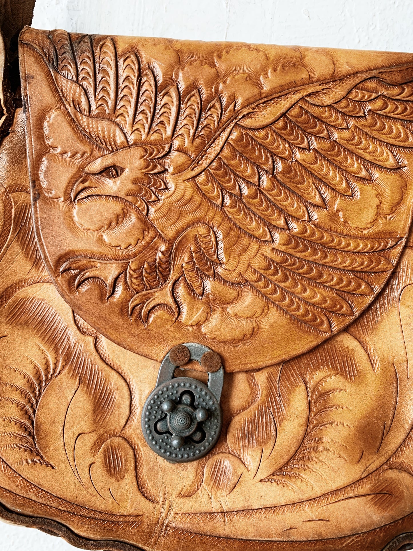 Vintage Tool Leather Eagle with Roses Purse
