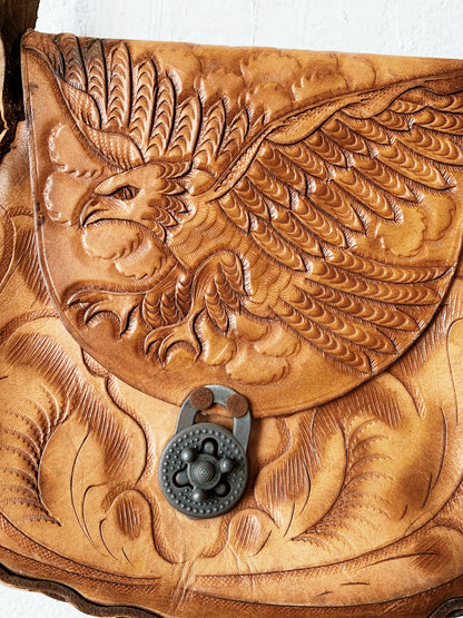 Vintage Tool Leather Eagle with Roses Purse