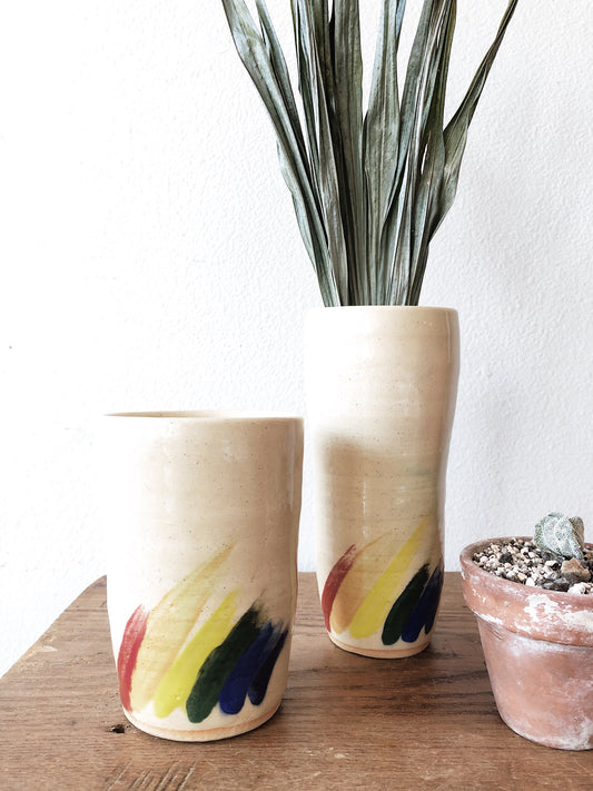 Vintage Handmade Ceramic Rainbow Tumbler