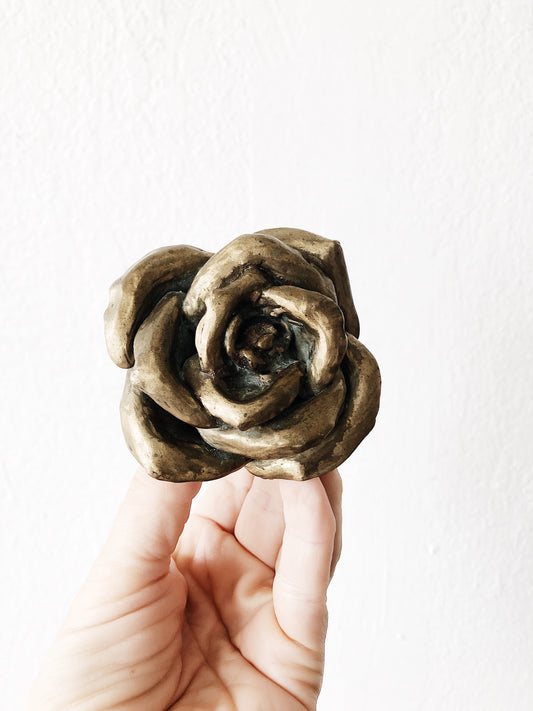 Vintage Solid Bronze Rose Paperweight
