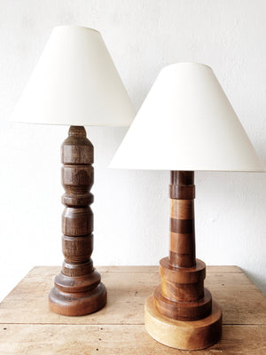 Vintage Handmade Wood Lamp with Shade