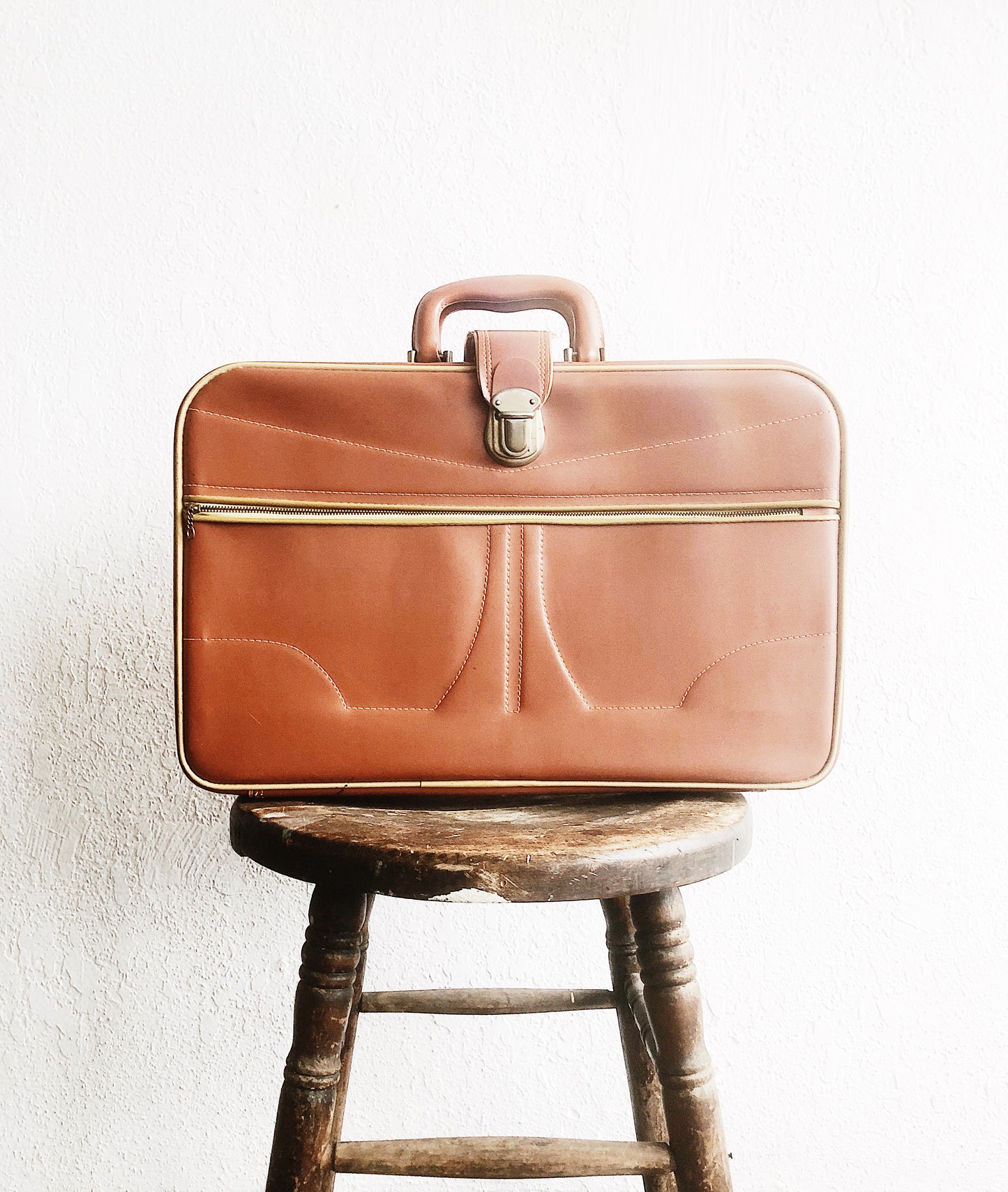 Vintage Orange Suitcase with Key