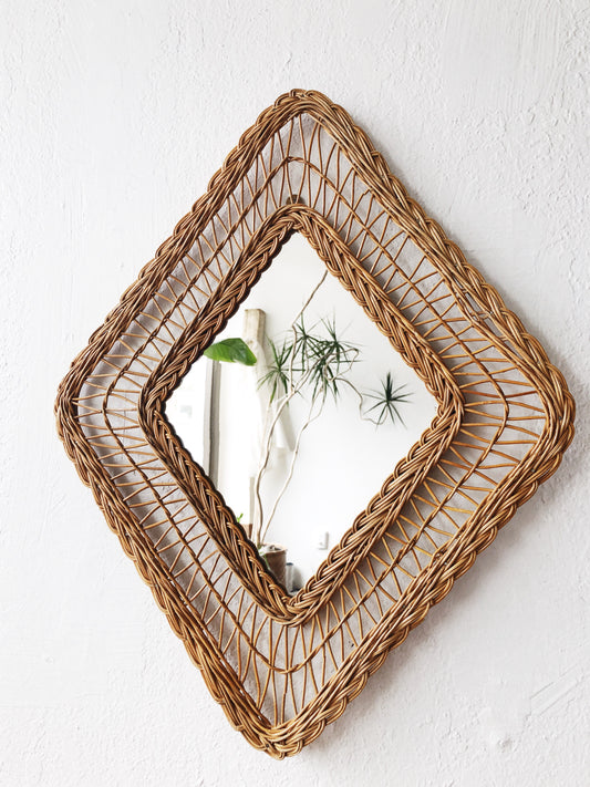Vintage Diamond Wicker Framed Mirror