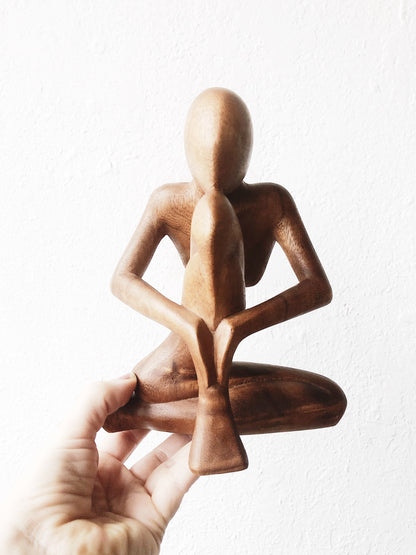 Vintage Wooden Meditation Sculpture