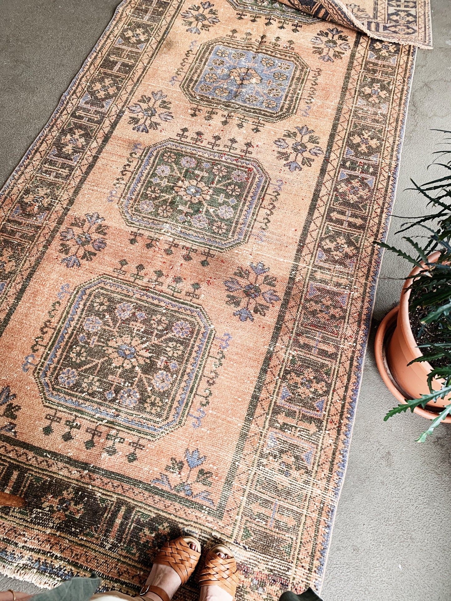 Large Vintage Oushak Wool Rug Turkey