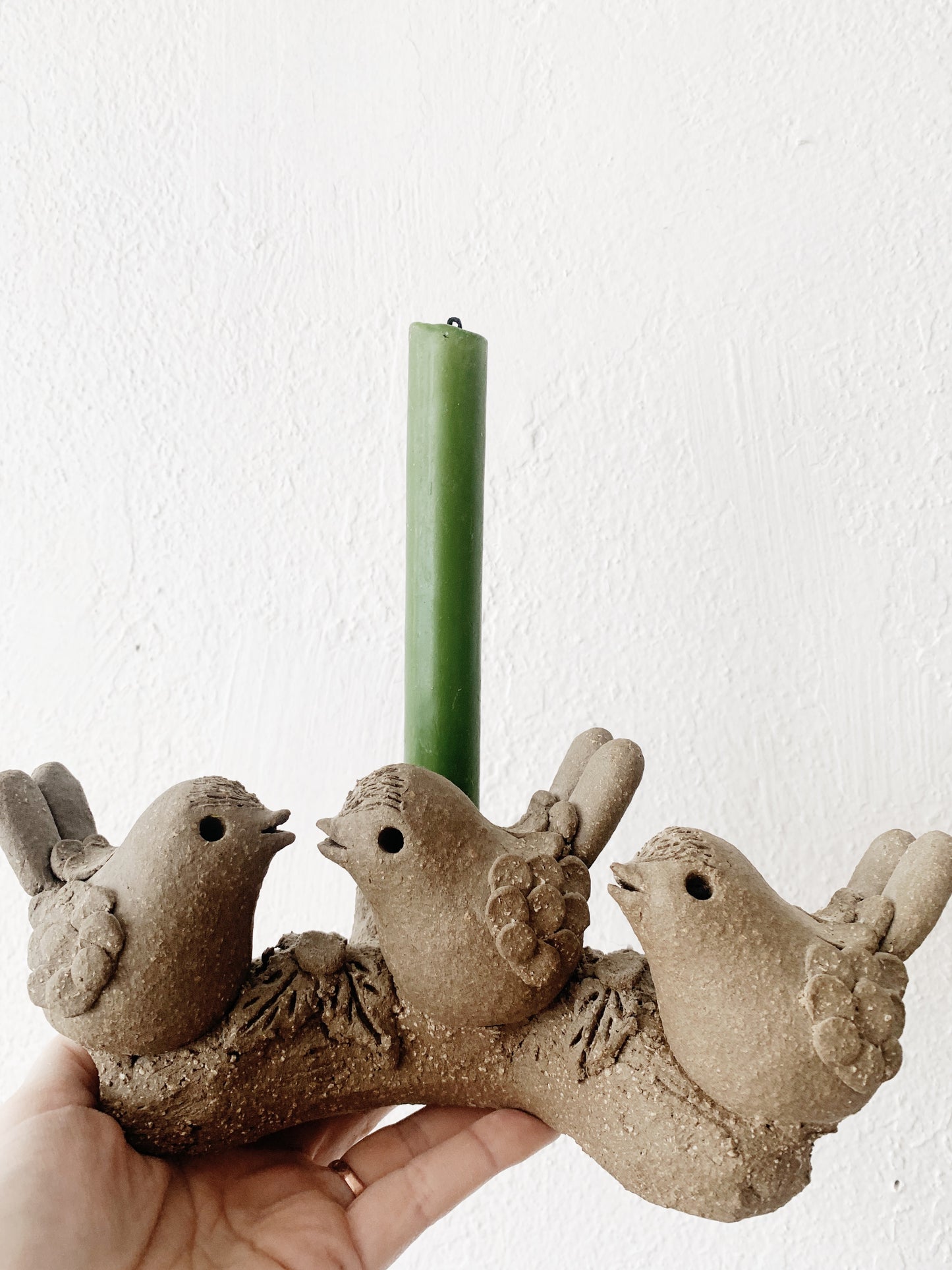 Handmade Clay Bird Candle Holder