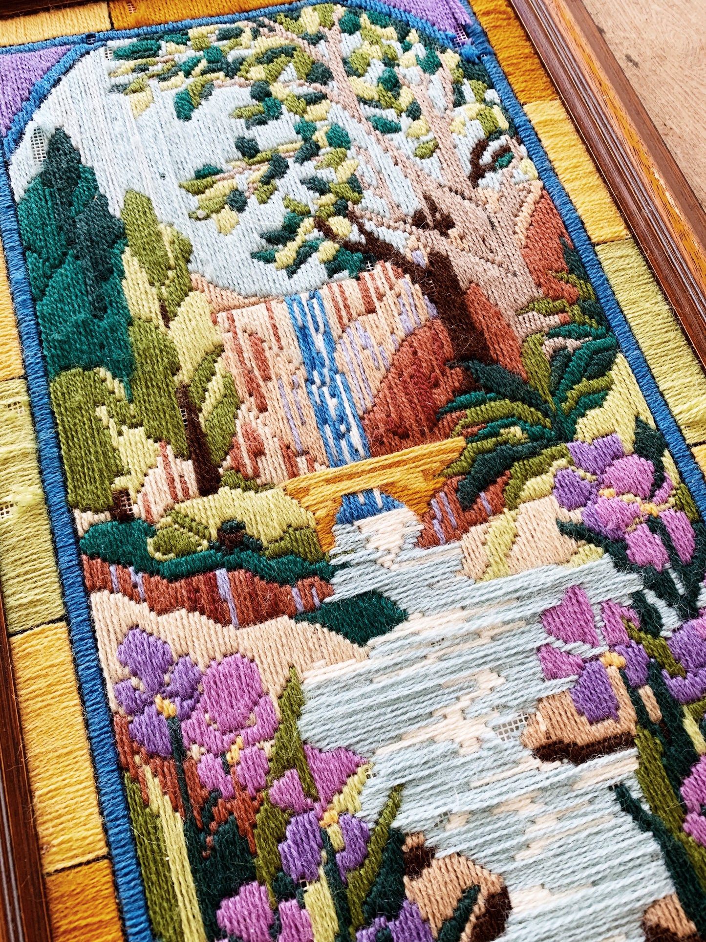Vintage Framed Needlepoint Landscape