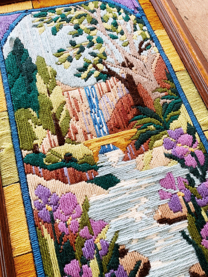 Vintage Framed Needlepoint Landscape