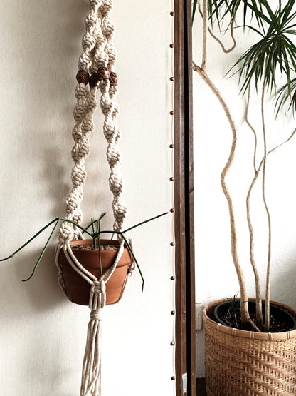 Large Cotton Macrame Plant Hanger with Handmade Clay Beads