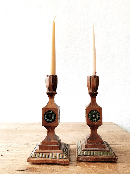 Vintage Carved Wood Candle Holders
