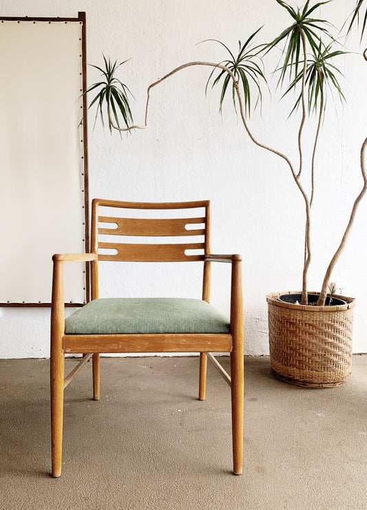 Mid Century Upholstered Wood Arm Chair