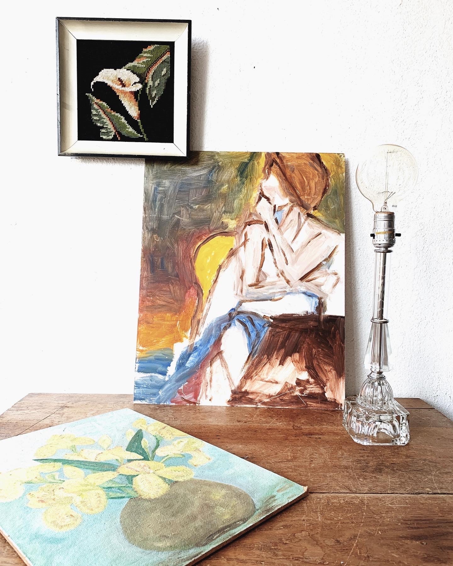 Vintage Framed Calla Lily Needlepoint