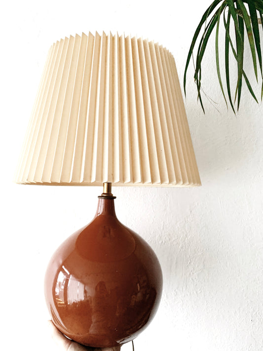 Vintage Ceramic Lamp with Pleated Shade