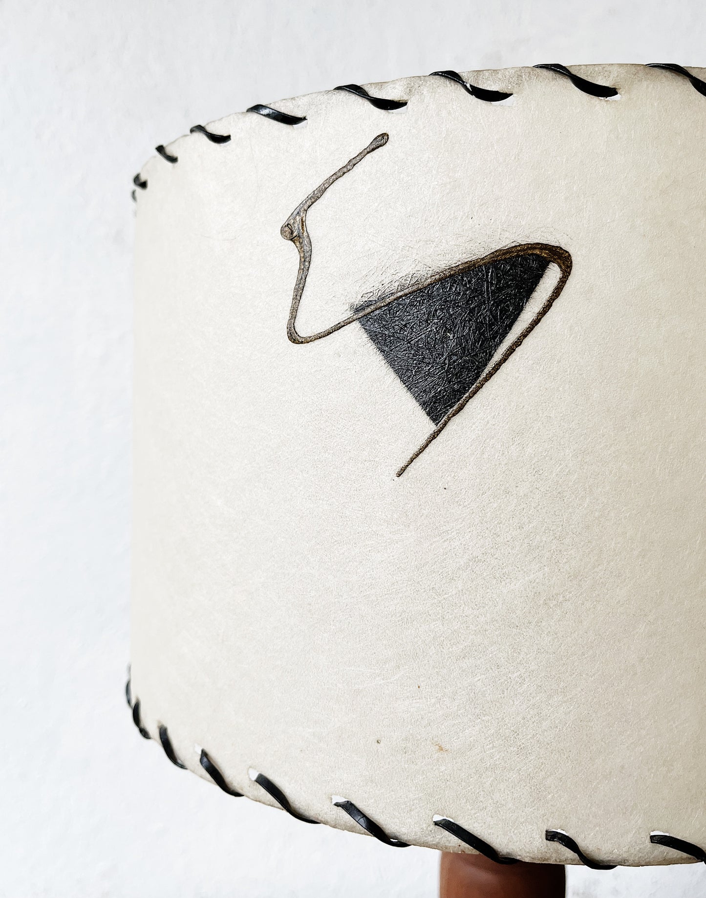 Turned Wood Lamp with Mid Century Shade