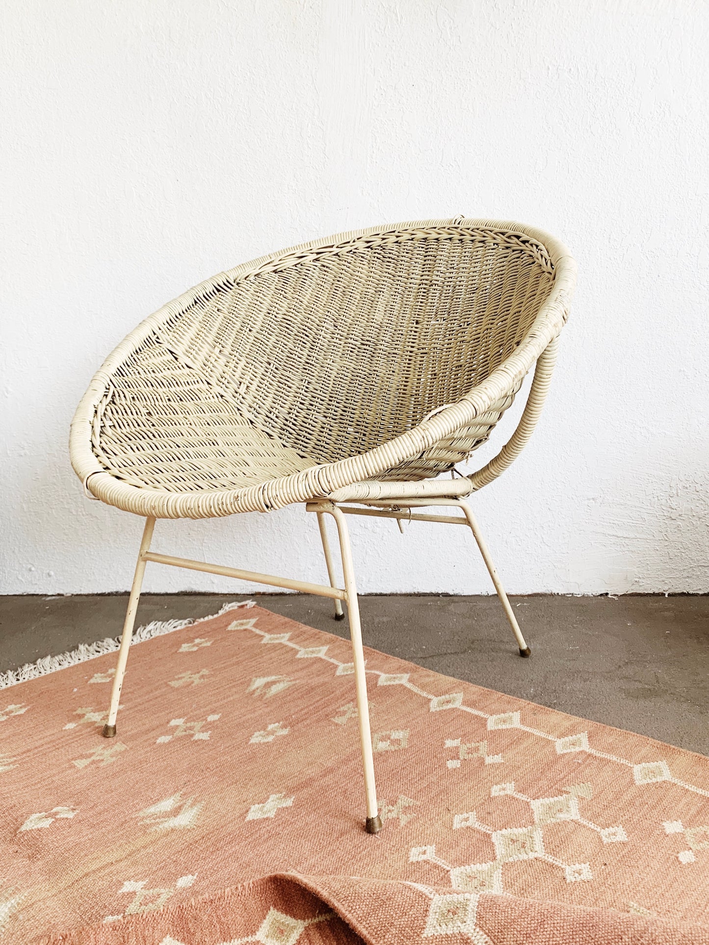 Mid Century Wicker Bucket Chair