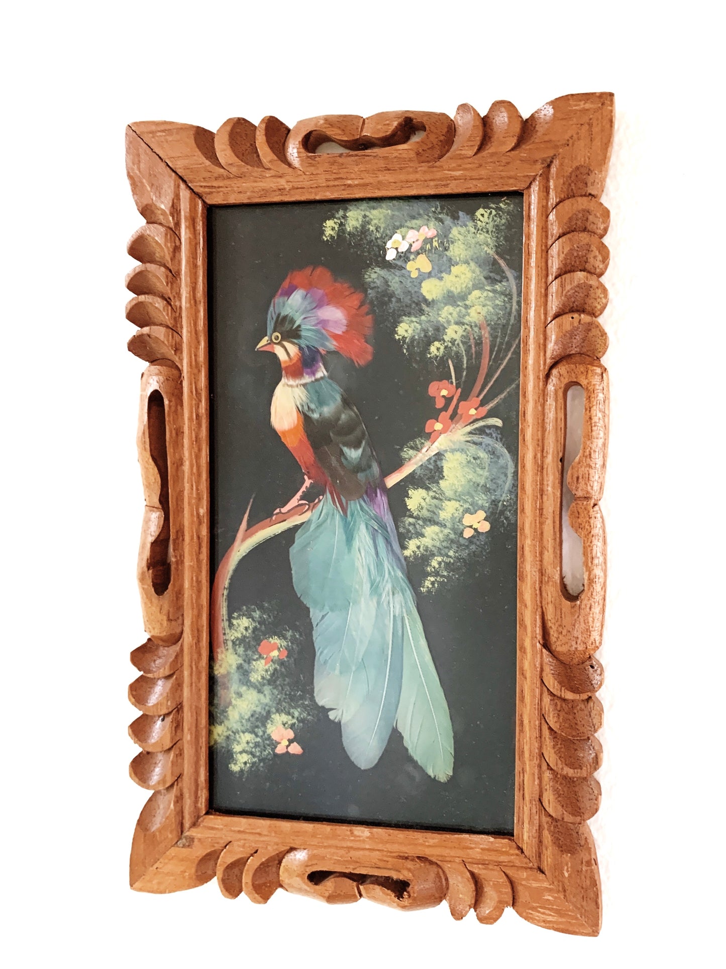 Vintage Carved Wood Frame with Bird Art