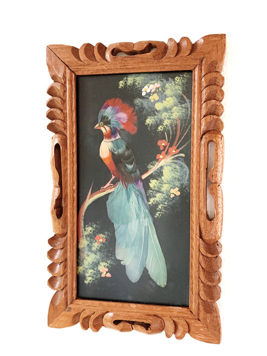 Vintage Carved Wood Frame with Bird Art