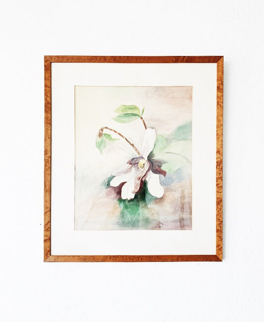Large Vintage Framed Magnolia Watercolor