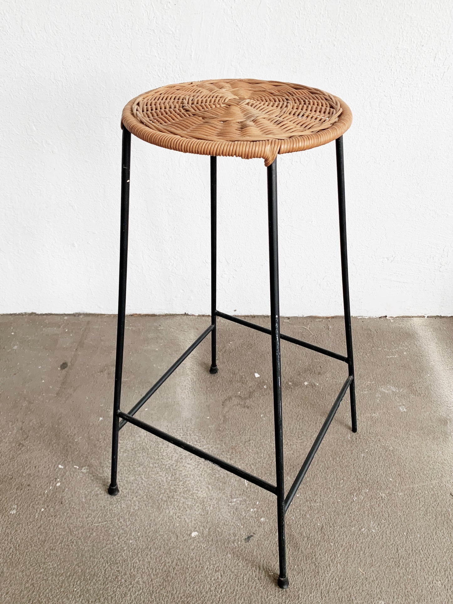 Vintage Iron Stool with Woven Top