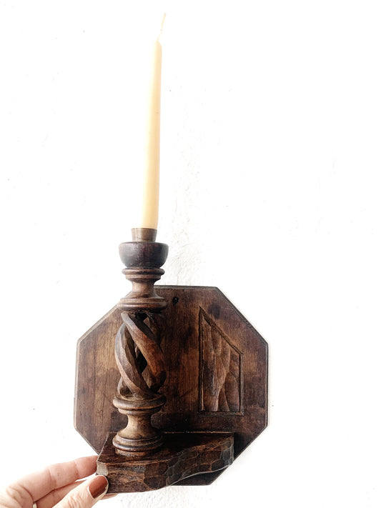 Carved Wood Candle Shelf