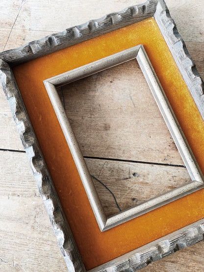 Vintage Carved Wood and Velvet Frame