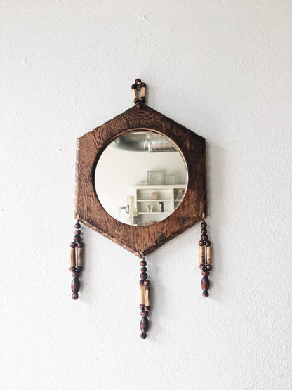 Vintage Wood Beaded Mirror