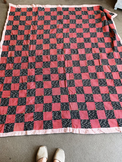 Vintage Wool and Cotton Patchwork Quilt