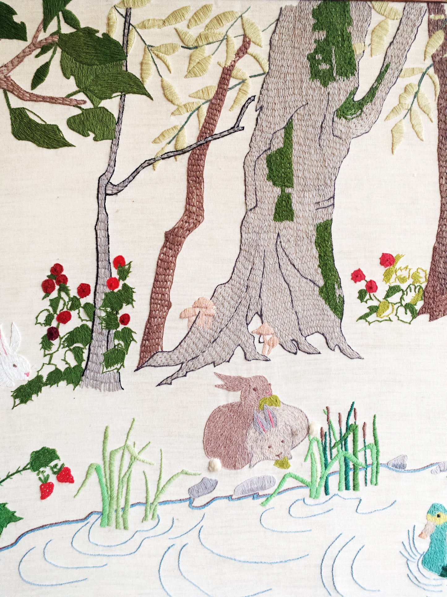 Giant Vintage Needlepoint Forest Landscape