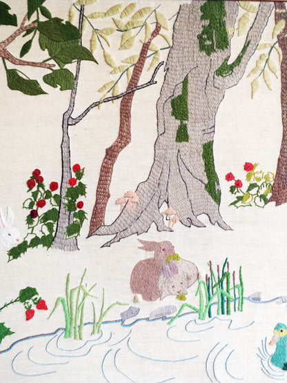 Giant Vintage Needlepoint Forest Landscape