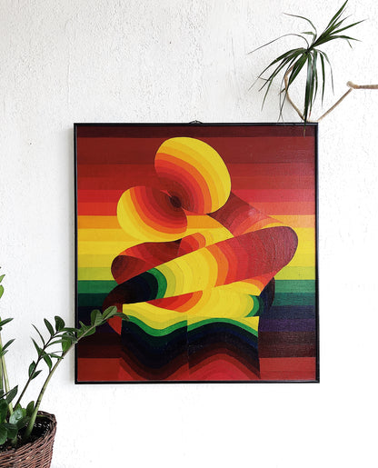 Vintage Op Art Oil Painting