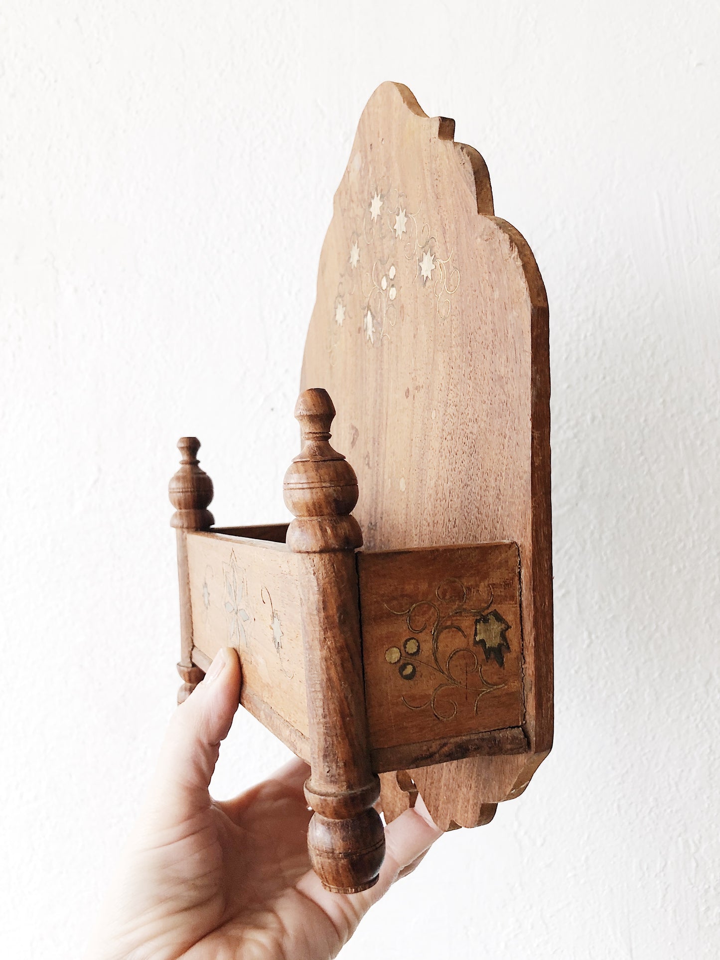 Vintage Brass Inlay Wall Pocket