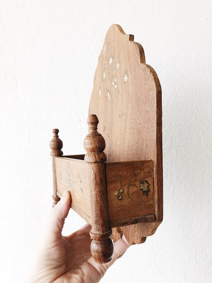 Vintage Brass Inlay Wall Pocket