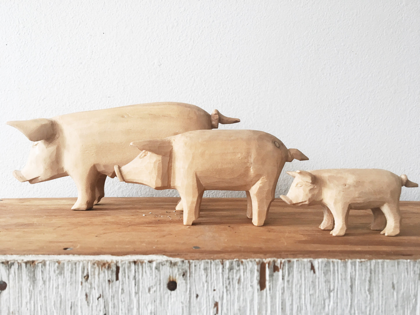 Vintage Handcarved Pig Family