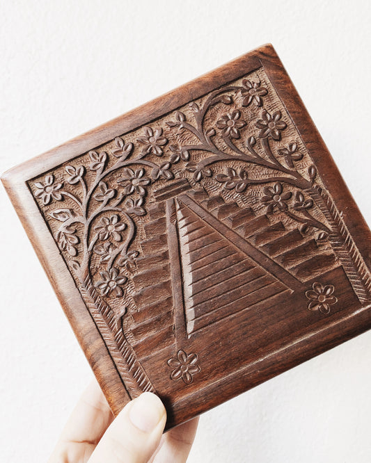 Vintage Carved Wood Box with Dividers