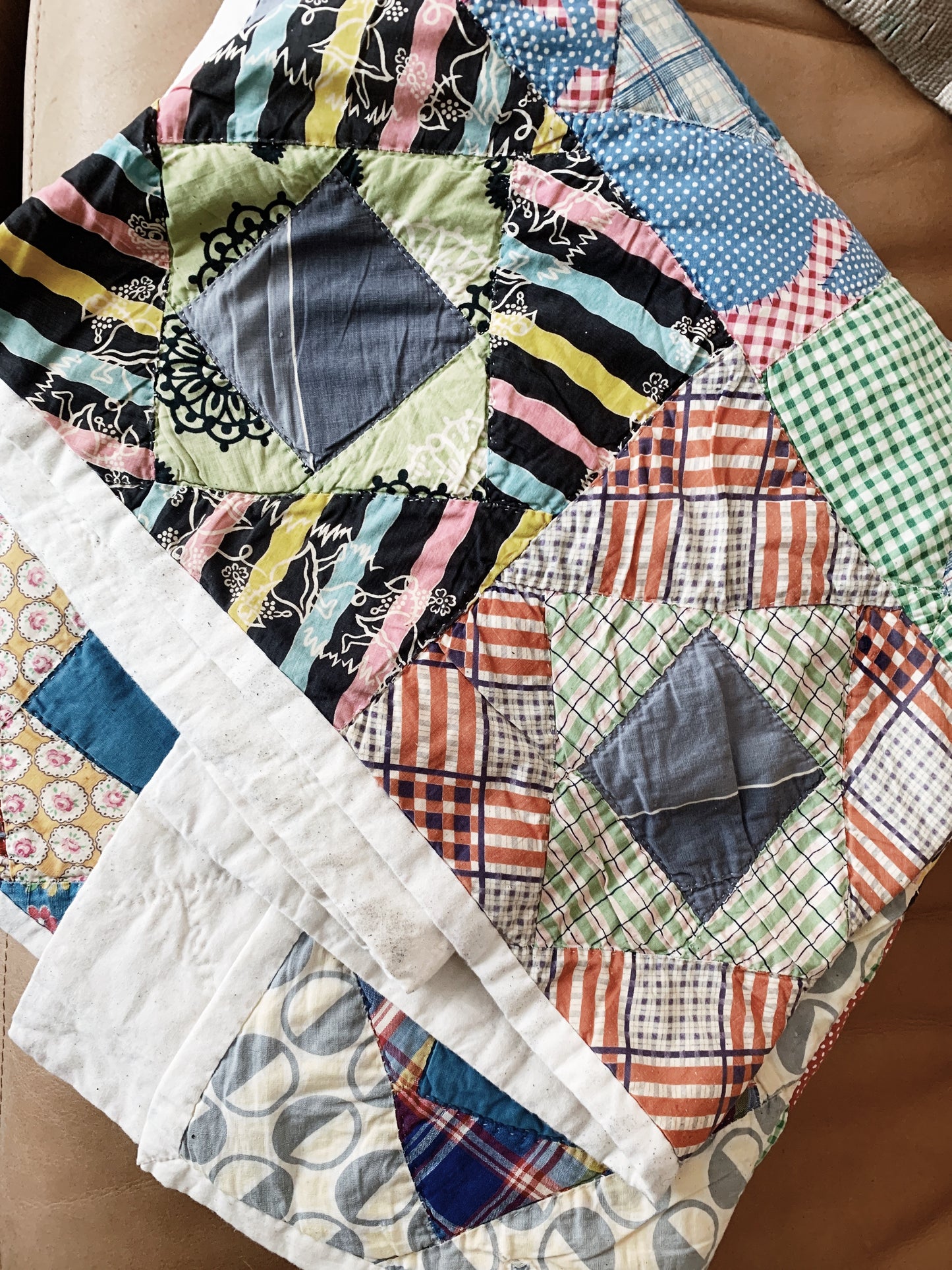 Vintage Hand Sewn Cotton Patchwork Quilt