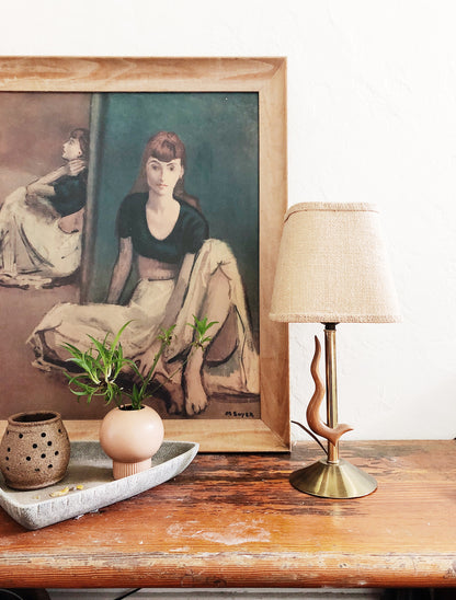 Mid Century Teak and Brass Lamp