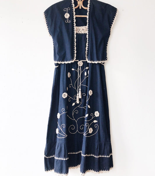 Vintage 1970s Crewel Sundress and Jacket