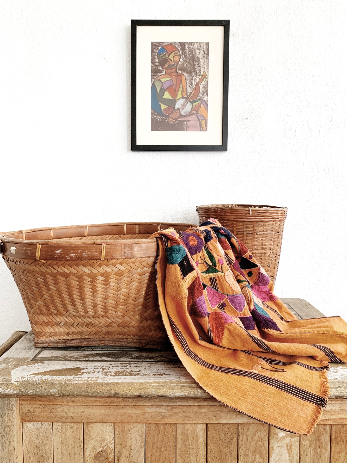 Vintage Embroidered Cotton Textile