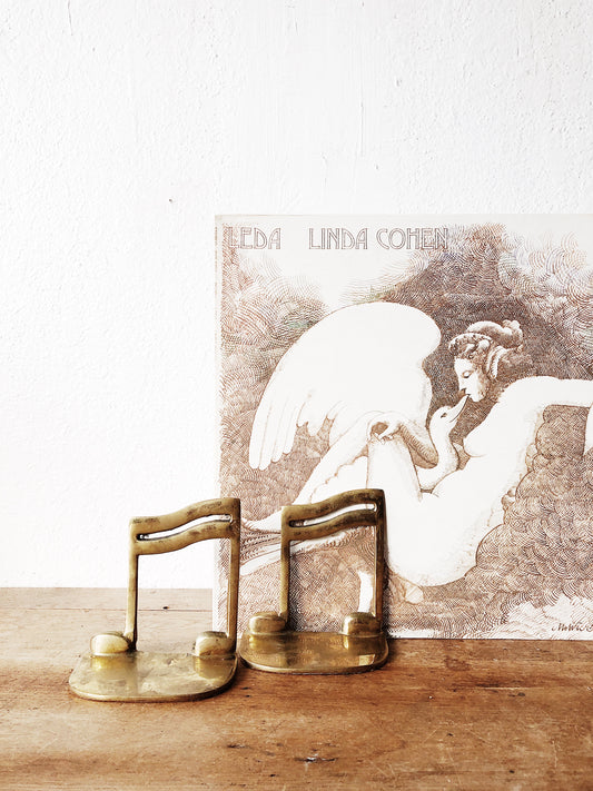 Vintage Brass Music Note Record Ends