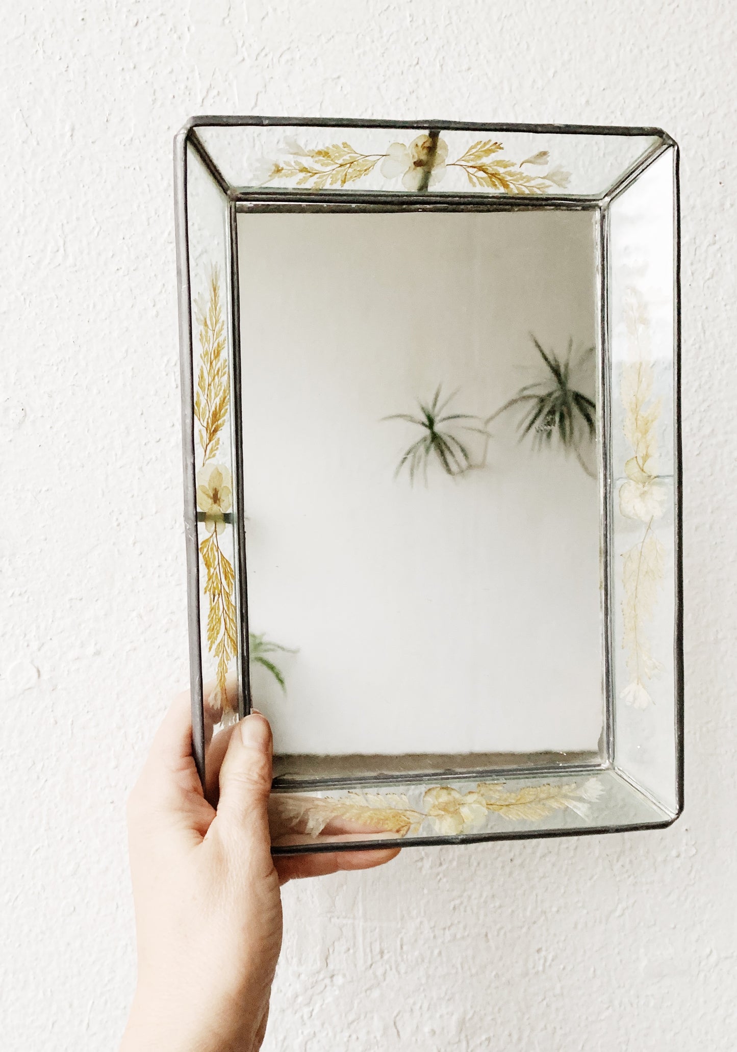 Vintage Leaded Mirrored Tray with Dried Flowers