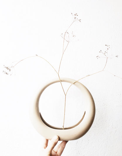 Vintage Buff Circular Ikebana Vase
