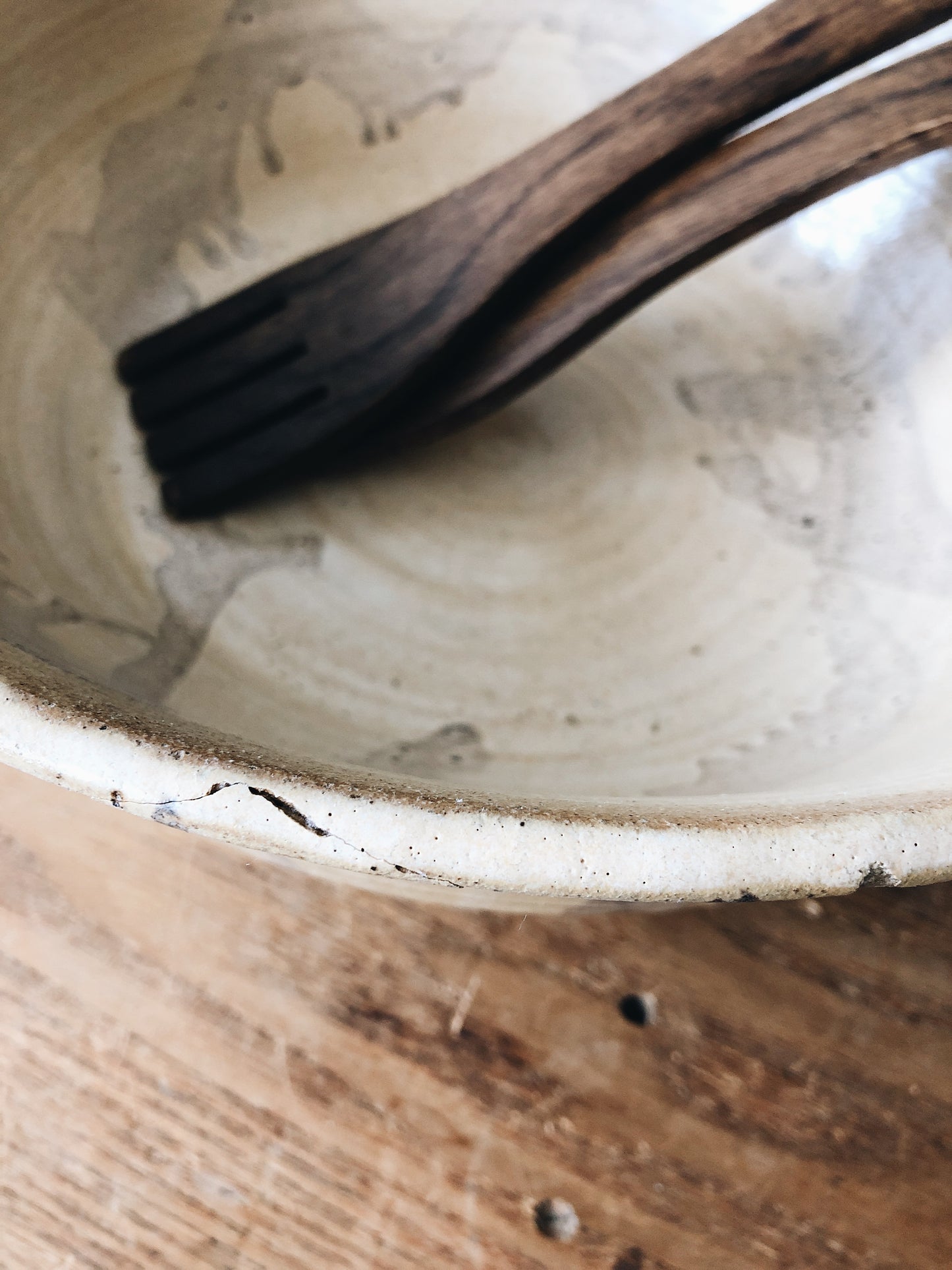 Giant Handmade Ceramic Bowl and Wood Servers