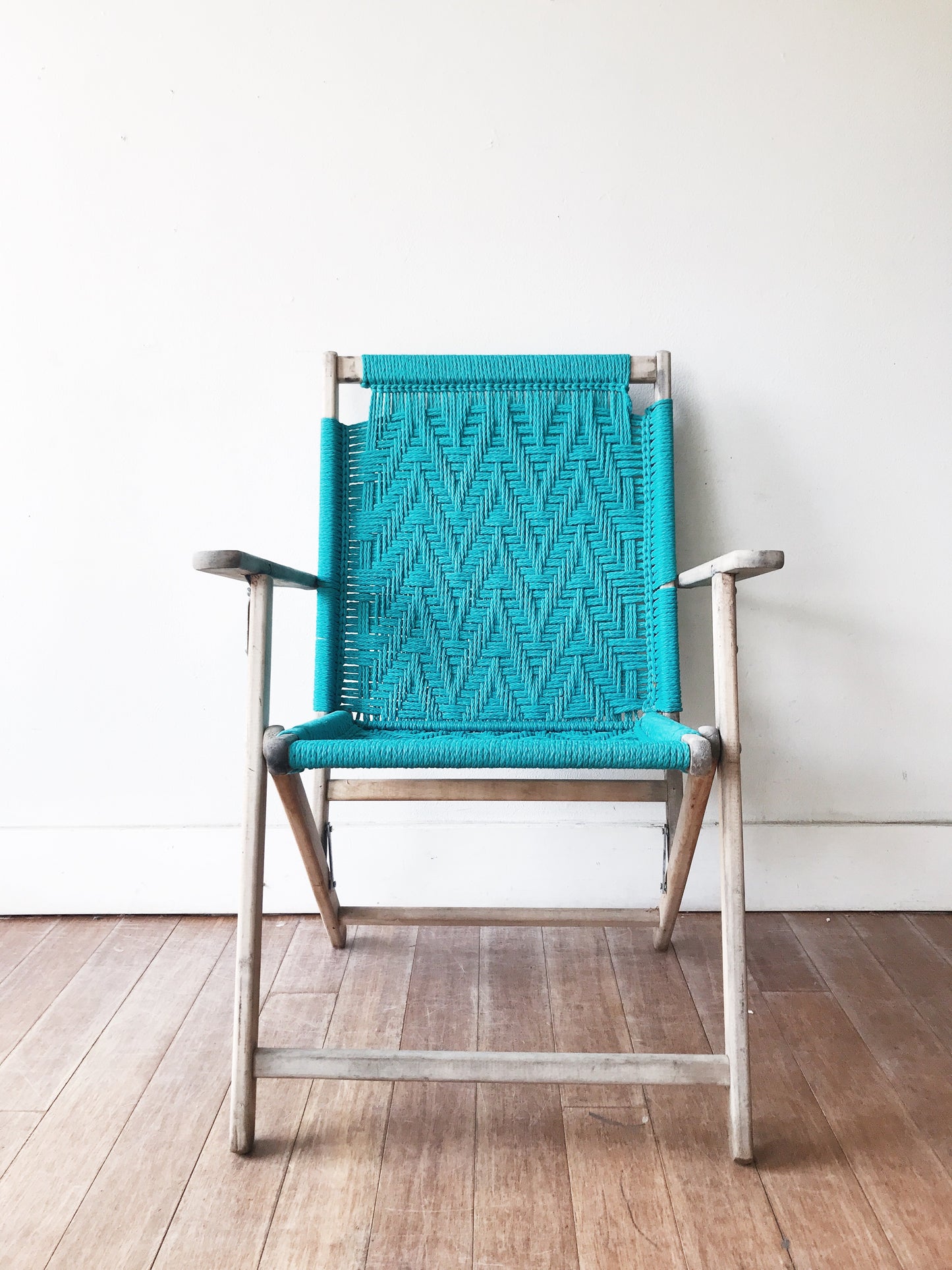 Vintage Woven Macrame Folding Chair