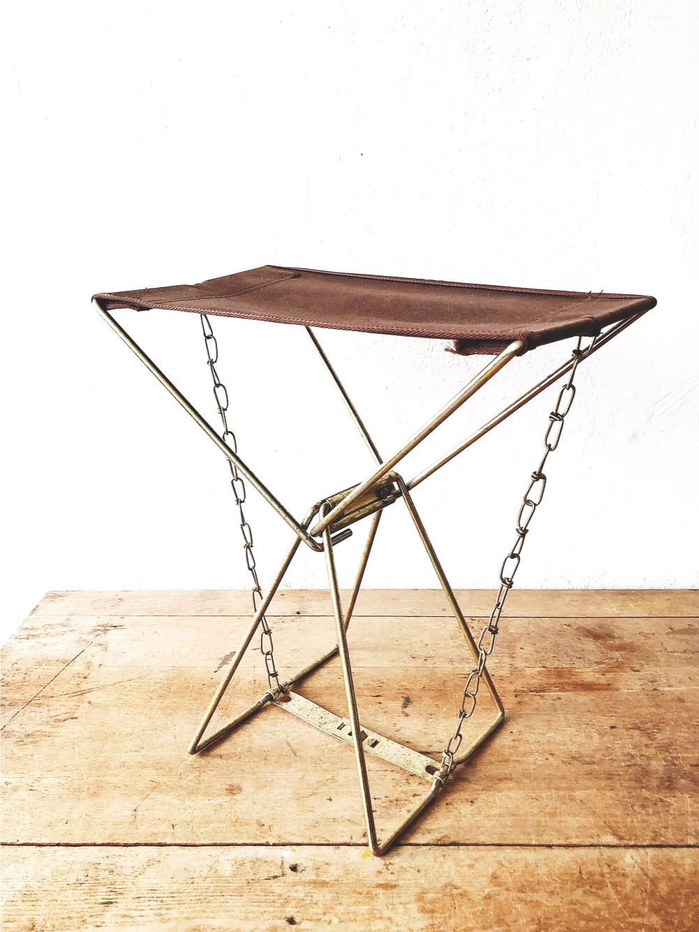 Vintage Brass and Canvas Folding Camp Stool